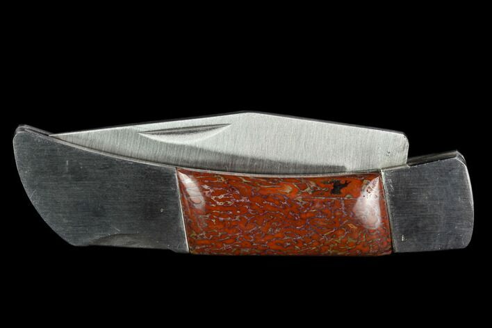 Pocketknife With Fossil Dinosaur Bone (Gembone) Inlays #125246